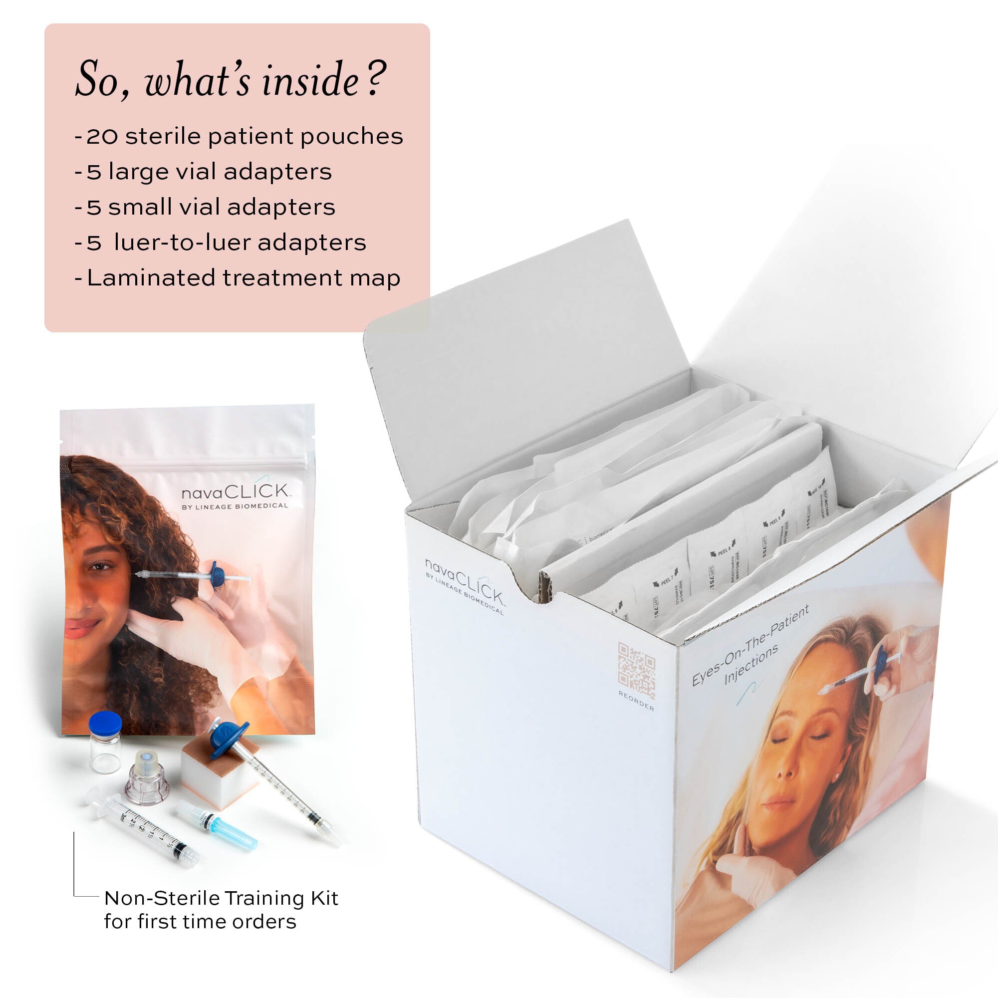 Sterile Neurotoxin Injection (20 Patient Pouches + 10 Vial Adapters) - NavaClick™ Lineage Biomedical